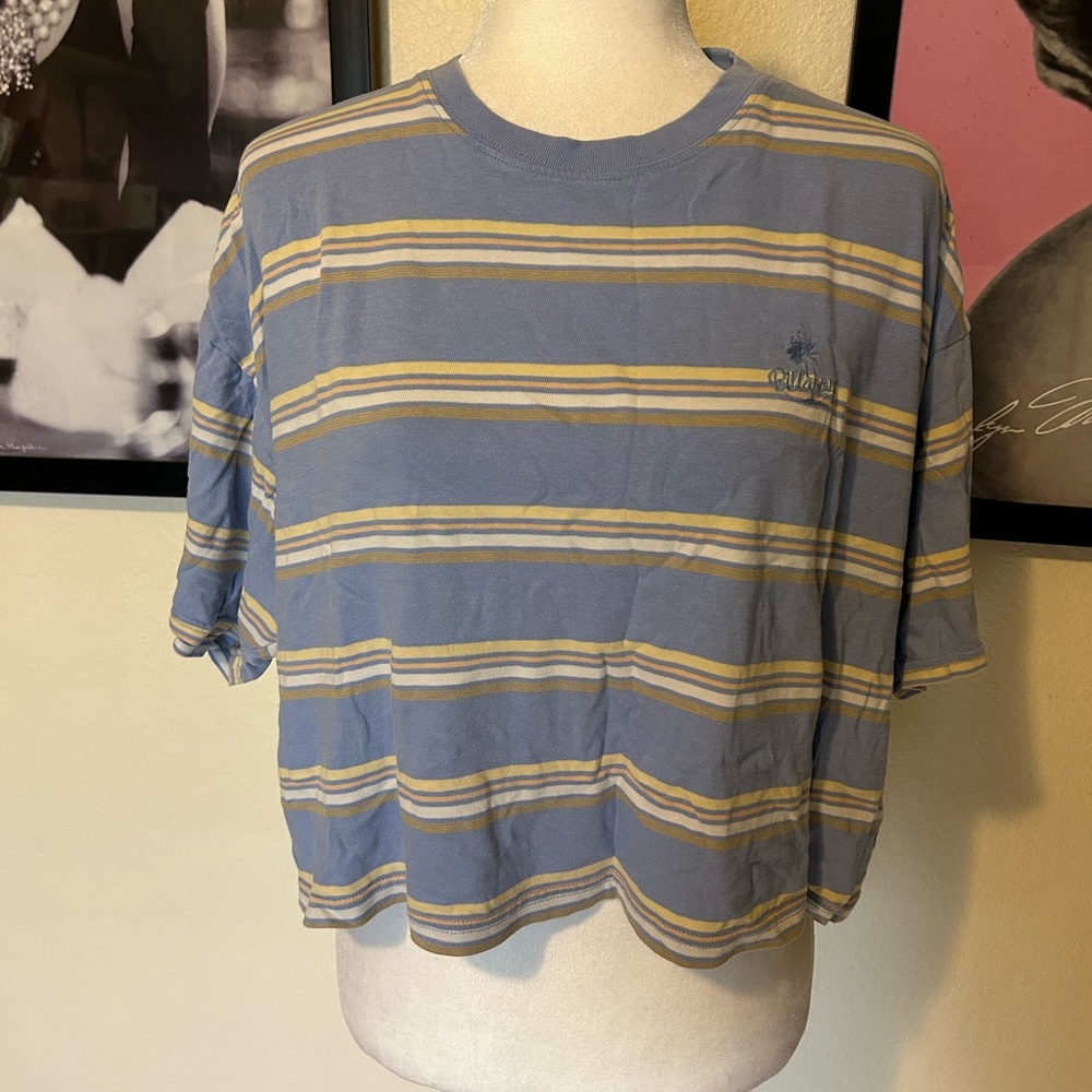 Billabong Blue and Cream Striped Tee